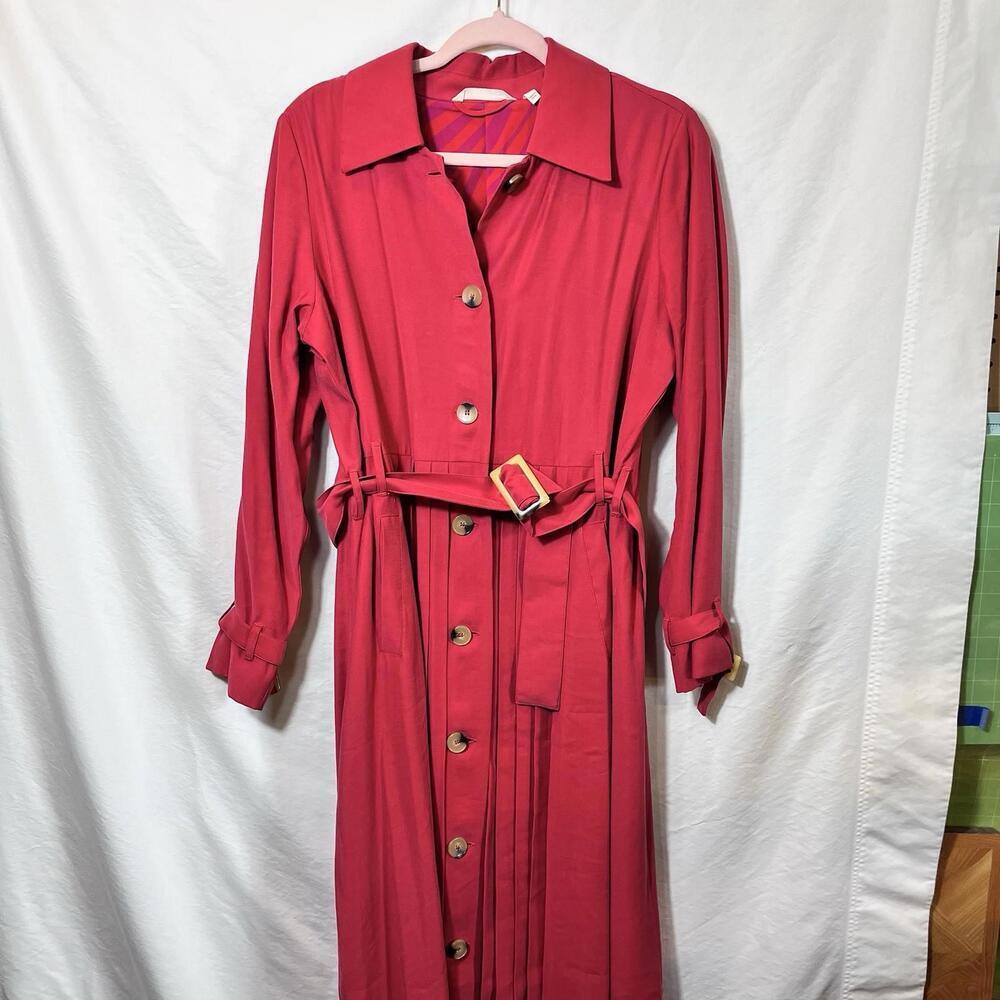 Soft Surroundings Red Button-Front Belted Dress